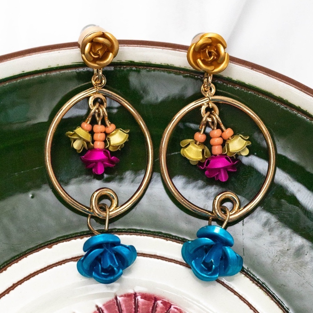 Anthropologie Mora Floral Gold Earrings View 2